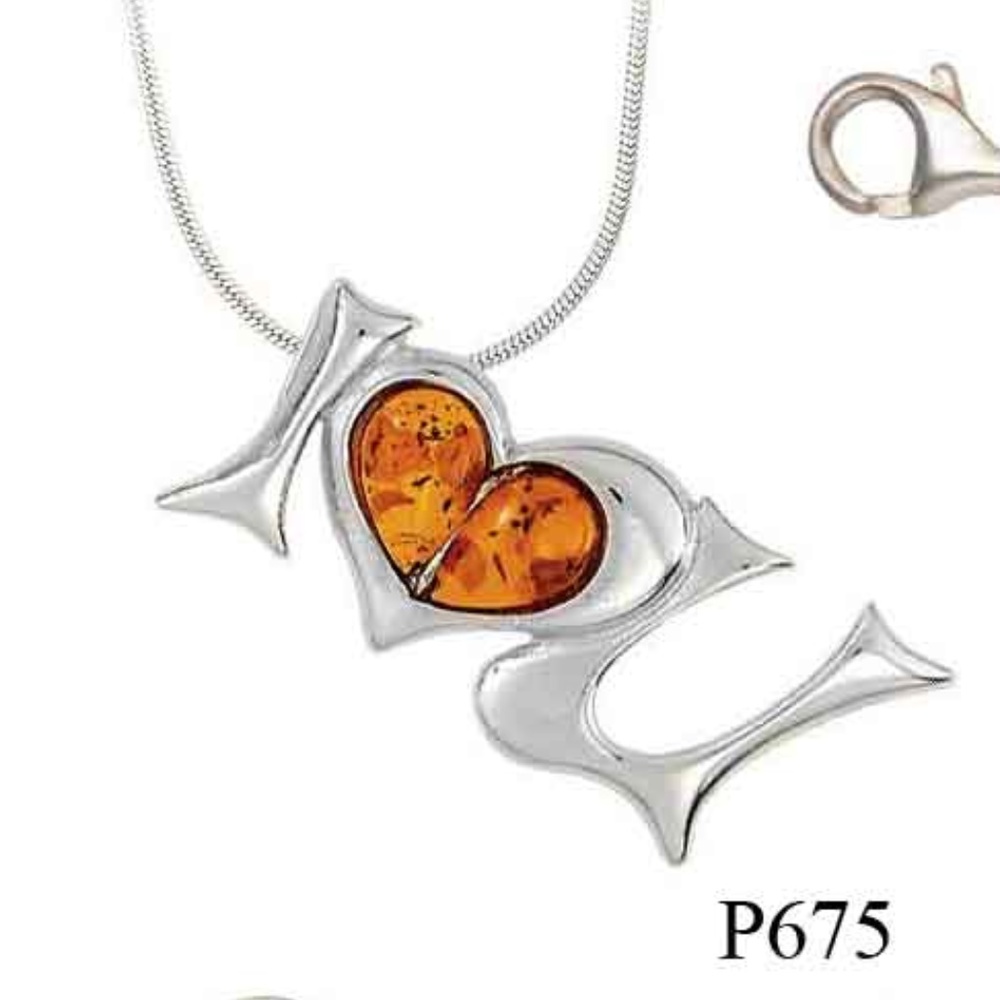Baltic amber I Love you pendant